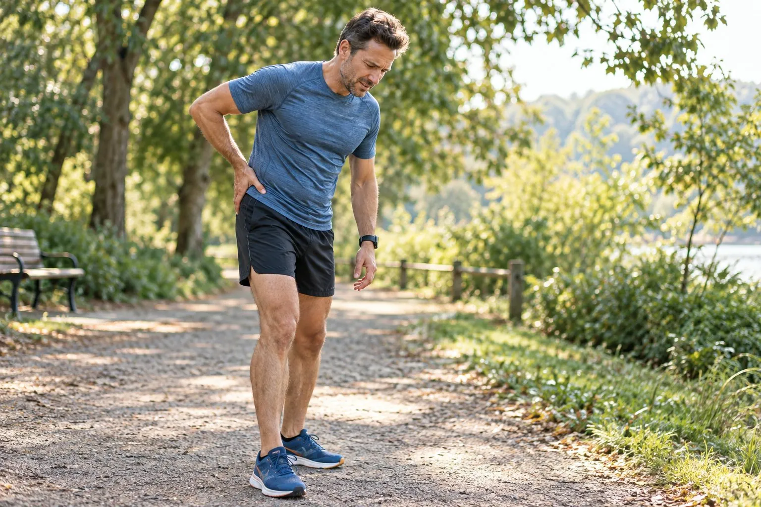 Trail runner holding the side of the hip